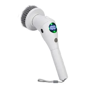 Adjustable 3 Speeds Electric Cleaning Brush with 8 Brush Heads and Night Light Angel & Length for Bathroom Tub and Tile Floor