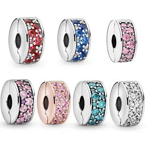 Wholesale stopper charm clip suppliers crystal clip lock clasps beads for charm bracelet