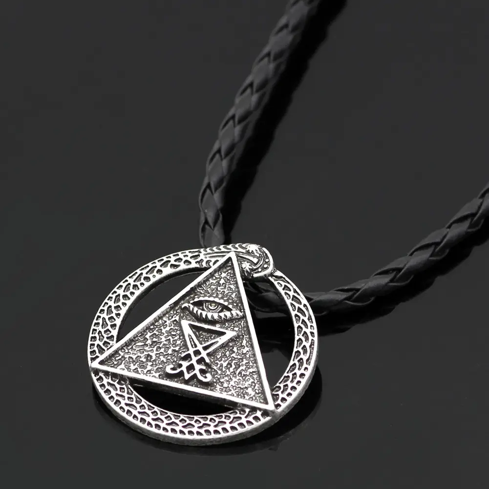 Pagan Viking Satan Round Pendant Men's Necklace Triangle Eye Jewelry Stainless Steel Punk Necklace for Men Women