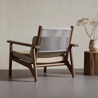 Chaise longue inclinable moderne avec fauteuil en coton-lin et bois massif pour l'ameublement de la maison
