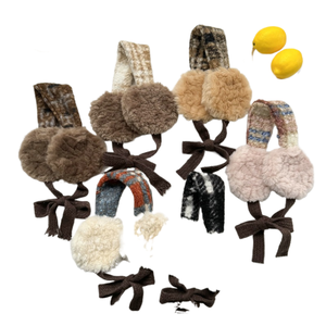 Cache-oreilles en fausse <span class=keywords><strong>fourrure</strong></span> pour femmes, toutes saisons, avec nœud papillon – Couvre-oreilles chauds en peluche à motif écossais, options multicolores, élégants pour l'extérieur - Product Image 1
