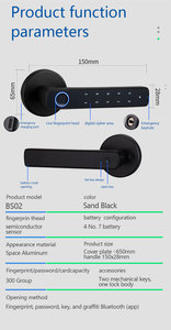 Serrure de porte intelligente biométrique Allsmart - Déverrouillage par empreinte digitale, mot de passe, carte, application, clé - Pour usage hôtelier - Matériau en aluminium - Stockage sur le cloud - Product Image 5