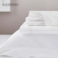 SANHOO échantillon gratuit Offre Spéciale 5 étoiles 100% coton tissu personnalisé blanc hôtel taie d'oreiller ensemble de literie pour Hilton