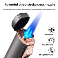 Briquet à triple flamme JH personnalisé avec poinçon à cigares intégré, briquet unique, accessoires pour fumeurs, briquet torche coupe-vent noir