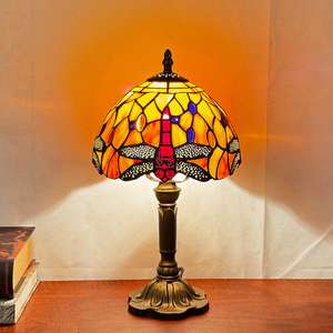 蒂芙尼风格 8 英寸圆顶 AC LED 台灯 彩色玻璃灯罩 绿叶红玫瑰 现代设计 灵活 E26 - Product Image 6