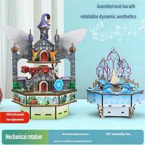 Boîte à musique en bois faite à la main, ensemble de blocs de construction pour les enfants de 5 à 14 ans, modèle de château de glace à assembler soi-même, jouet unisexe - Product Image 6