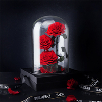 Vente en gros Rose éternelle rouge 1 3 pièces de luxe préservée pour toujours fleur de rose séchée dans un dôme en verre