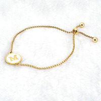 Bracelet QIUHAN plaqué or 18 carats avec 26 lettres, fermoir coulissant réglable, chaîne à maillons, cadeau pour la fête des mères, bracelet avec lettres de A à Z