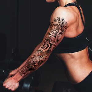 Tatuajes Temporales de Manga con Diseño de Flor Grande, Resistentes al Agua, Rosa Negra y <span class=keywords><strong>Calavera</strong></span>, Realistas, para Hombres - Product Image 1