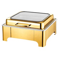 XITIBET Chauffe-Plats Électrique Carré en Acier Inoxydable 6L Doré, Bain-Marie Professionnel pour Buffets et Traiteurs
