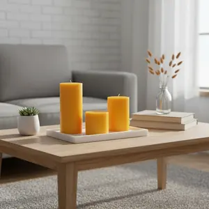 MUMHANE <b>Set</b> of 3 Yellow Cylinder Baton <b>Candles</b> - Product Image 1