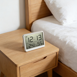 Thermomètre hygromètre numérique à grand écran LCD en plastique fin pour intérieur, avec horloge pratique - Product Image 4