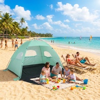 Tente de plage à installation instantanée avec sol extensible et 3 fenêtres ventilées pour la protection UV, tente de camping