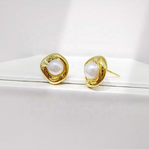 Precio de fábrica, pendientes de plata de ley 925 con perla, estilo vintage, lazo minimalista, chapado en oro, elegantes, sencillos, pendientes de tuerca para verano. - Product Image 4