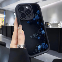 Coque de téléphone portable en TPU avec motif floral bleu nuit et pendentif, style lentille d'appareil photo, pour iPhone 11 12 13 14 15 16 17 18 Pro Max