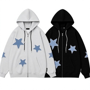 Custom Star Graphic <b>Zip</b> <b>Up</b> Hoodie Streetwear Sweatshirt Oversized Cotton Fleece Hooded Jacket Manufacturer Wholesale - Product Image 1