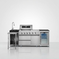 Cuisine extérieure modulaire, barbecue au gaz 6 brûleurs en acier inoxydable, évier et réfrigérateur indépendants