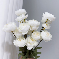 4 têtes de fleurs artificielles en soie : Ranunculus, Lotus, Rose thé pour décoration de mariage et de maison, arrangement floral