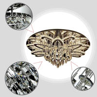Lustre LED en cristal de luxe multi-niveaux à télécommande, avec base en acier inoxydable et surface montée, pour décoration de salon