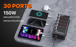 Sạc USB 30 Cổng 150W 30A Máy Tính Để Bàn Trạm Sạc Tường Sạc Power Adapter Đen ABS + Đồng 100-240V Đầu Vào 1 Năm Bảo Hành - Product Image 5