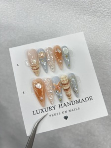 Lot de 10 faux <span class=keywords><strong>ongles</strong></span> en gel peints à la main, magnifiques, de luxe, design personnalisé, faits à la main, à presser - Product Image 5