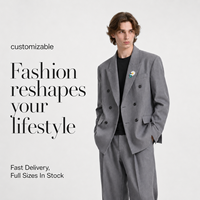 Ensemble de costume blazer croisé oversize pour homme avec pantalon plissé à jambe large, revers pointus, noir et gris, style streetwear formel personnalisé
