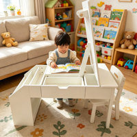 Table d'écriture multifonctionnelle pour enfants, ensemble bureau et chaise d'étude pour enfants avec rangement