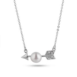 Regalo de fiesta de Boda nupcial, collar con colgante de flecha y Perla de Plata de Ley 925 chapado en rodio con incrustaciones de circón de lujo para mujer - Product Image 1