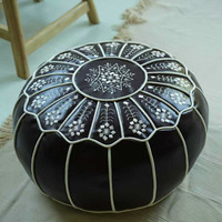 Housse de pouf marocain faite à la main en fausse fourrure, ottoman en cuir, repose-pieds non rembourré, décoration bohème vintage pour salon, canapé, lavable