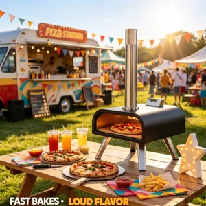 Four à pizza extérieur compact à granulés de bois en acier inoxydable avec pieds pliables, durable et moderne pour la cuisson de pizzas - Product Image 1