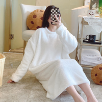 Pyjama Jacquard en peluche pour femmes automne et hiver doux à manches longues chemise de nuit mi-longue grande taille 125.00kg pyjamas