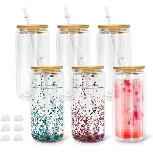 USA Free Shipping 16oz 20oz Transparent Heat Resistant Sublimation Pre Drilled <b>Double</b> <b>Wall</b> Coffee Can Cup Bamboo Lid Straws - Product Image 1