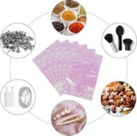Bolsa de embalaje con cremallera transparente Rosa holográfica resellable para almacenamiento de alimentos brillo de labios joyería de pestañas