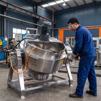 Marmite industrielle inclinable en acier inoxydable grande capacité à chauffage au gaz avec système d'agitation pour la cuisson de sauces alimentaires