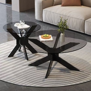Tavolino da Salotto in Legno Naturale con Piano in Vetro Temperato, Design Moderno Europeo Semplice - Product Image 3
