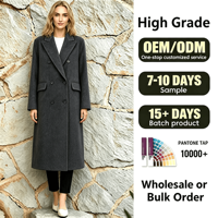 Manteau long en laine mélangée OEM/ODM pour femme, double boutonnage, revers cranté, vêtement d'extérieur chaud pour l'hiver