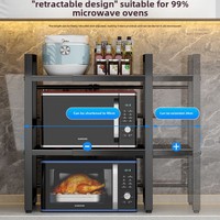 Support de bureau ménager à deux niveaux pour four à micro-ondes Support de rangement en métal rétractable pour cuiseur à riz Rangement d'accessoires en plastique pour four à micro-ondes
