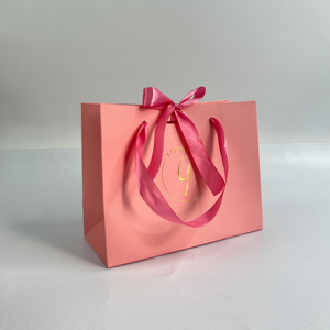 Luxury Hot Pink Gift Bags with Gold Foil Stamping - Satin Ribbon Bow Boutique Shopping Bags For Jewelry & Cosmetics & Glasses - Product Image 5
