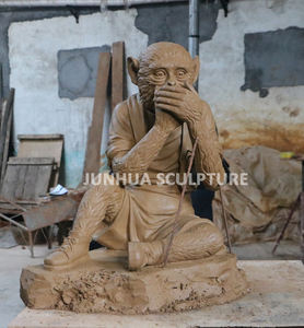 Statue de trois singes en bronze sage sur banc ne parle pas de mot n'écoute pas sculpture singes en bronze sur banc sculpture - Product Image 5