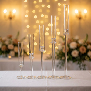 Vente en gros, ensemble de 6 pièces de tubes en <span class=keywords><strong>verre</strong></span>, <span class=keywords><strong>bougeoir</strong></span> ouragan pour décoration de table de mariage - Product Image 5