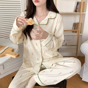 Autunno inverno nuovo Cardigan manica lunga Set di pigiami in <span class=keywords><strong>cotone</strong></span> a bolle intrecciati per le donne con corteccia tessuto rughe abito per la <span class=keywords><strong>casa</strong></span> - Product Image 6