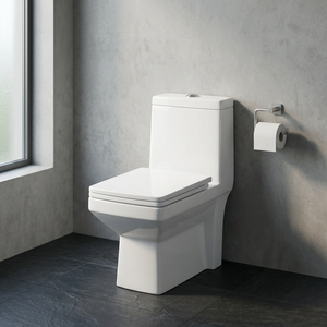WC monobloc de luxe en céramique carrée, à évacuation verticale (P-trap), en porcelaine émaillée blanche, à poser au sol - Product Image 5