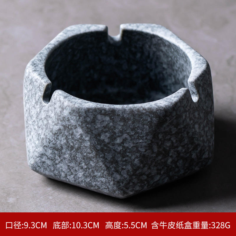 ที่เขี่ยบุหรี่เซรามิกหกด้าน-เคลือบหิน (สีเทา)