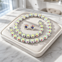 OUGEPHELI Parure de bijoux en argent sterling 925 avec moissanite, collier tennis effet feu arc-en-ciel VVS1 et boucles d'oreilles clous étincelantes pour femme