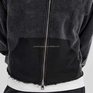 Tùy chỉnh nguyên HEM Zip lên Hoodies cho nam giới axit rửa đôi dây kéo quá khổ Heavyweight hoodie các nhà sản xuất - Product Image 4