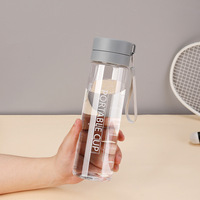 Botol Air Olahraga Plastik Portabel 600ml 800ml Transparan Motif Bunga Teh Buah Dengan Tali