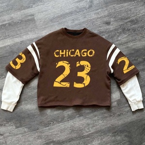 ผู้จัดจำหน่ายเสื้อผ้าสตรีทแวร์ เสื้อยืดคอกลมคุณภาพสูง พิมพ์ลายกราฟิกดิจิทัลตามสั่ง เสื้อยืดแขนยาวสองชั้นลำลองสำหรับผู้ชาย - Product Image 1