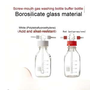 Bouteille de lavage de gaz à tampon fileté GL45 - Bouteille de sécurité en verre borosilicate résistante à la pression pour la purification et la réaction des gaz - Product Image 5