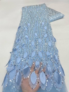 Ni. Ai phong cách mới lá hình dạng thêu ren sáng bóng <span class=keywords><strong>sequin</strong></span> ren vải lưới <span class=keywords><strong>sequin</strong></span> đính cườm ren vải - Product Image 5