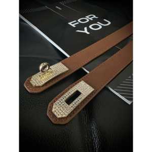 Ceinture en cuir véritable, cuir de vache, couleur unie, boucle en strass, accessoire de mode durable pour femmes - Product Image 2